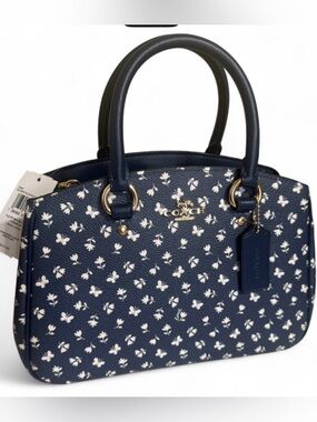 Coach Navy & White Floral Dome Satchel NWT Beautiful White Butterflies 🦋
